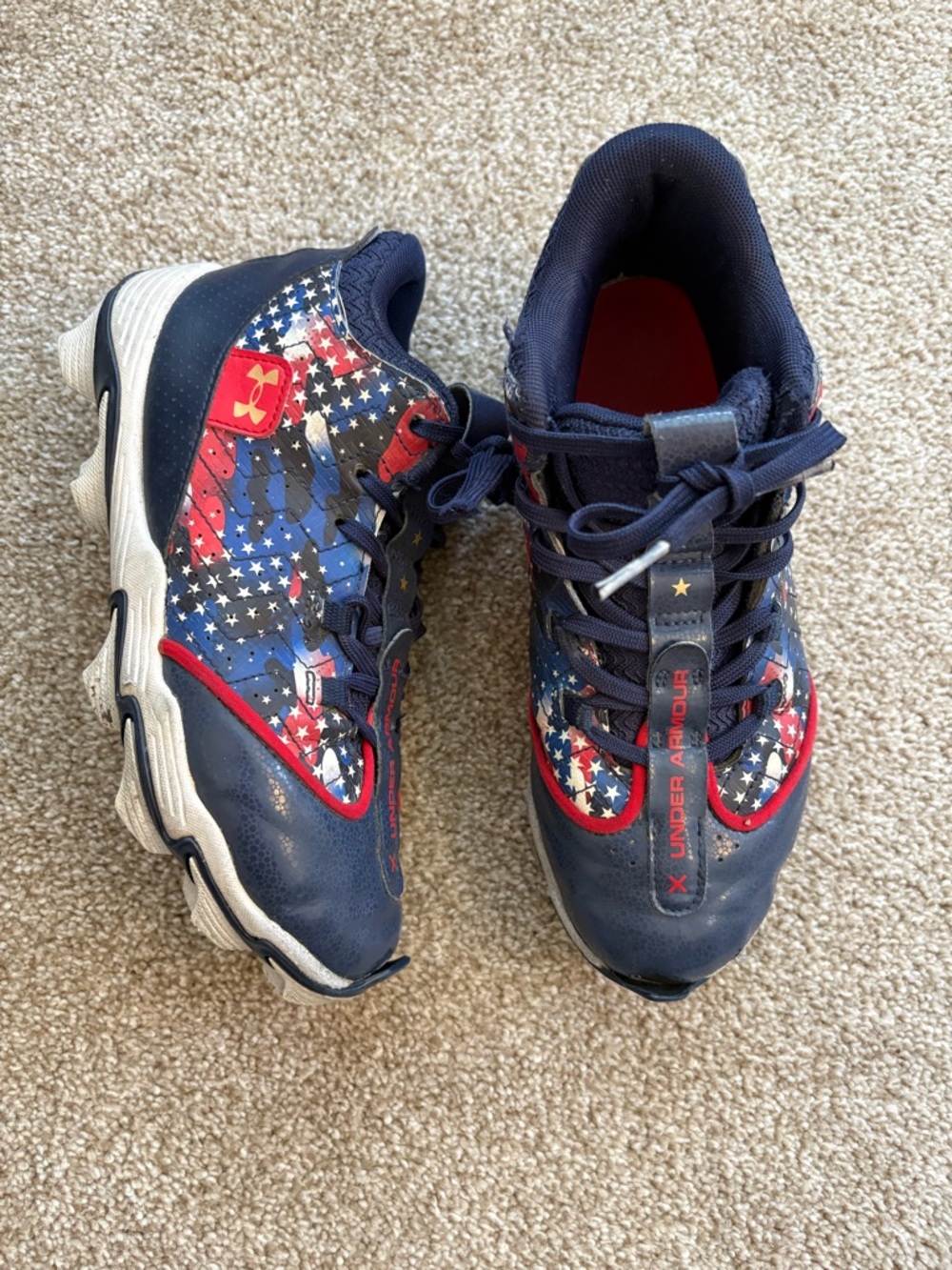 Baseball Cleats Under Armour Kids Navy‎ Red White Lace Up Size 4 Youth Sporty